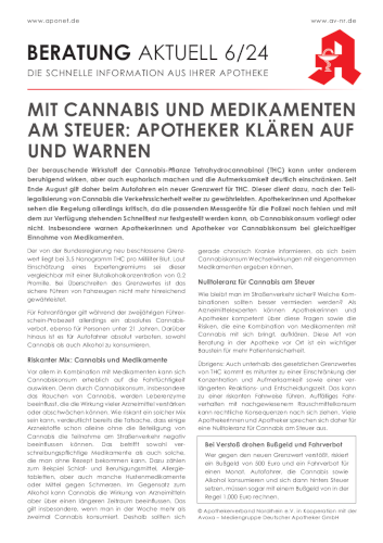 MIT CANNABIS UND MEDIKAMENTEN
AM STEUER: APOTHEKER KLÄREN AUF UND WARNEN